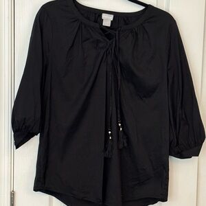 Chico's Black Puff Sleeve Blouse with Tie Front